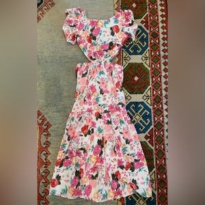Floral Criss Cross Backless Puff Sleeve Sundress with cutouts. Shein. M